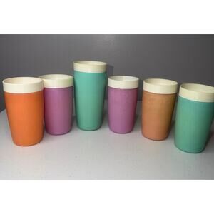 Vintage Bolero Therm-o-ware Insulated Colorful Plastic Tumblers MCM Set Of 6